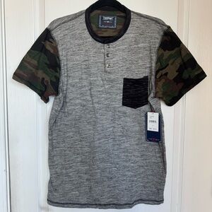 Company Eighty One Camouflage Sleeve Gray Henley Shirt